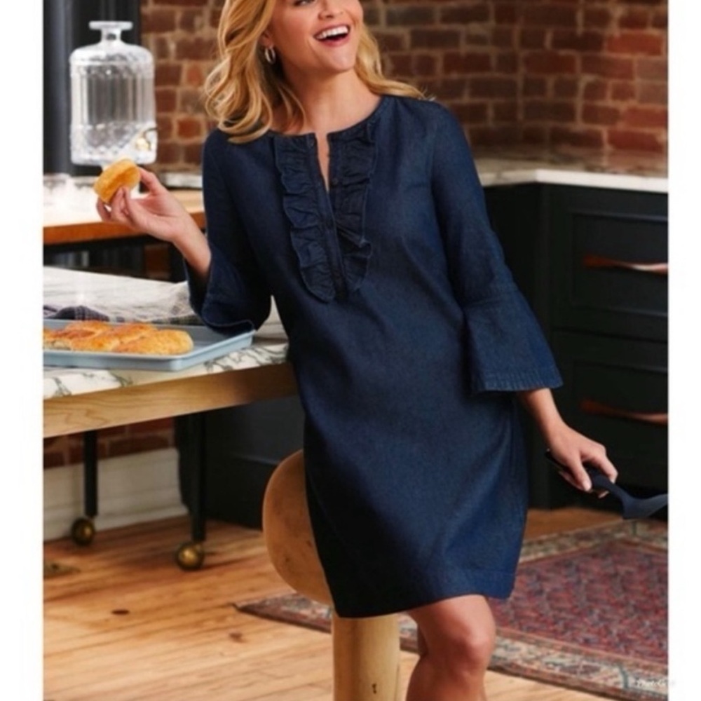 Draper James Dark Wash Chambray Ruffle Shift
Dress